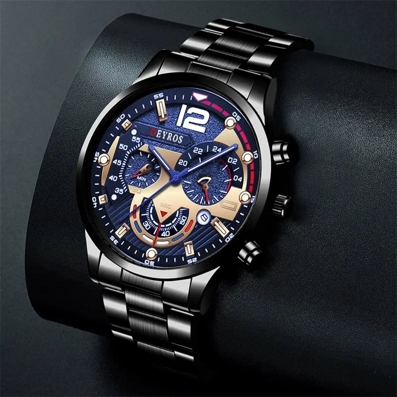 Fashion Mens Stainless Steel Watches Luxury Quartz Wristwatch