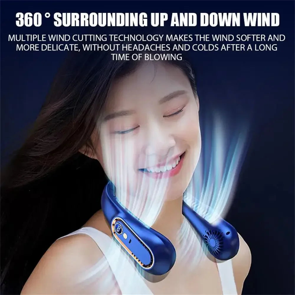 Portable Mini Hanging Neck Fan Digital Display Power