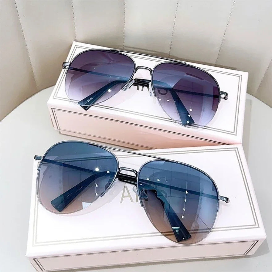 Fashion Gradient Sunglasses for Men Big Frame Pilot Sun Glasses