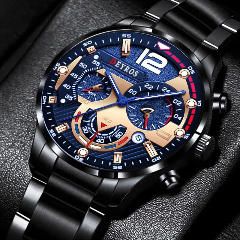 Fashion Mens Stainless Steel Watches Luxury Quartz Wristwatch