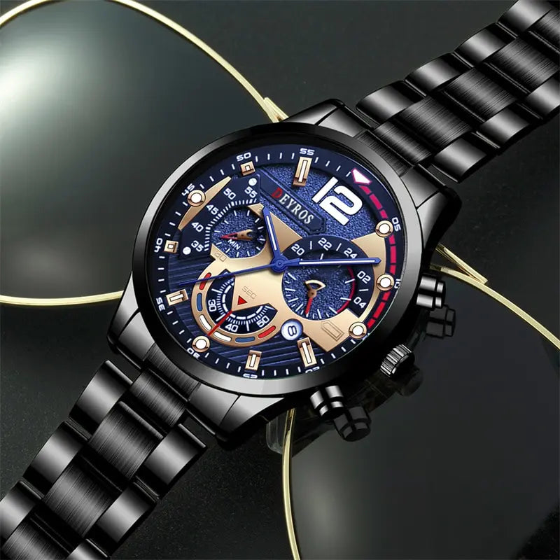 Fashion Mens Stainless Steel Watches Luxury Quartz Wristwatch