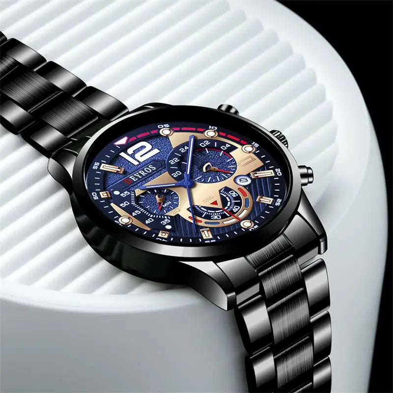 Fashion Mens Stainless Steel Watches Luxury Quartz Wristwatch