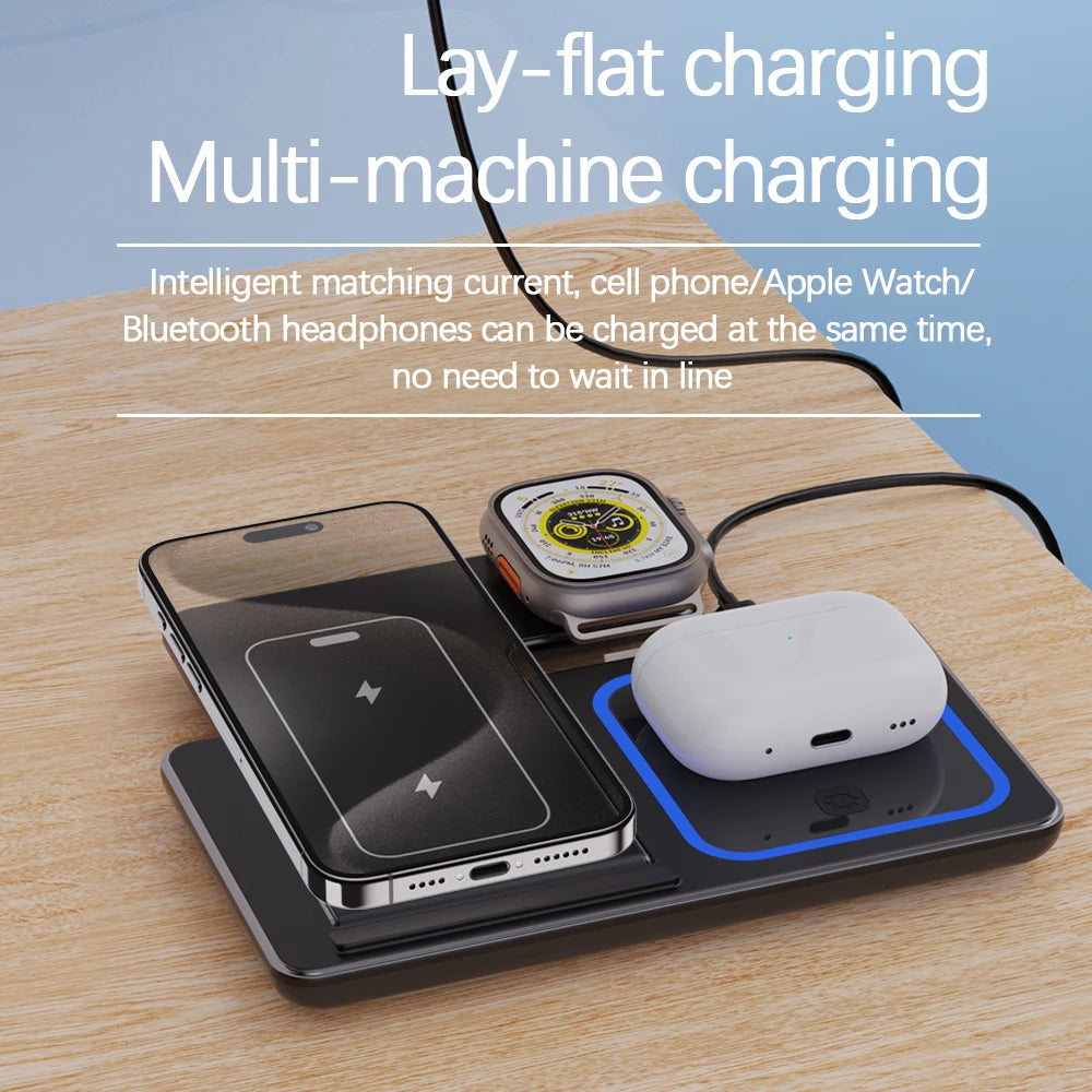 30W LED Fast Wireless Charger Stand 3 in 1 Foldable Charging Station