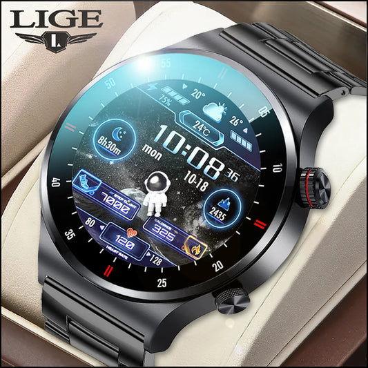 LIGE New Bluetooth Call Smart watch Men Full touch Screen Sports fitness watch