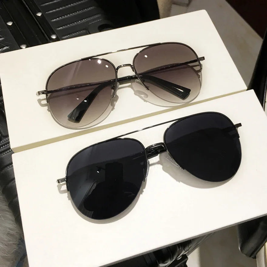 Fashion Gradient Sunglasses for Men Big Frame Pilot Sun Glasses