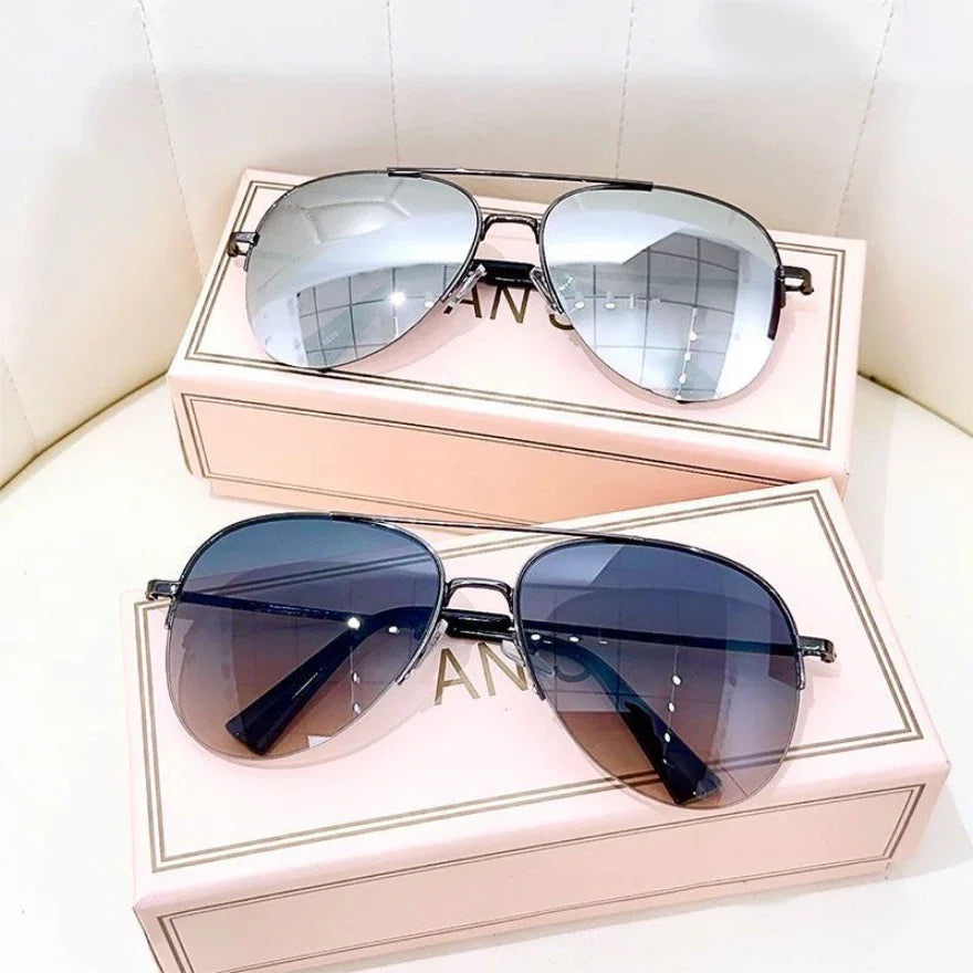 Fashion Gradient Sunglasses for Men Big Frame Pilot Sun Glasses