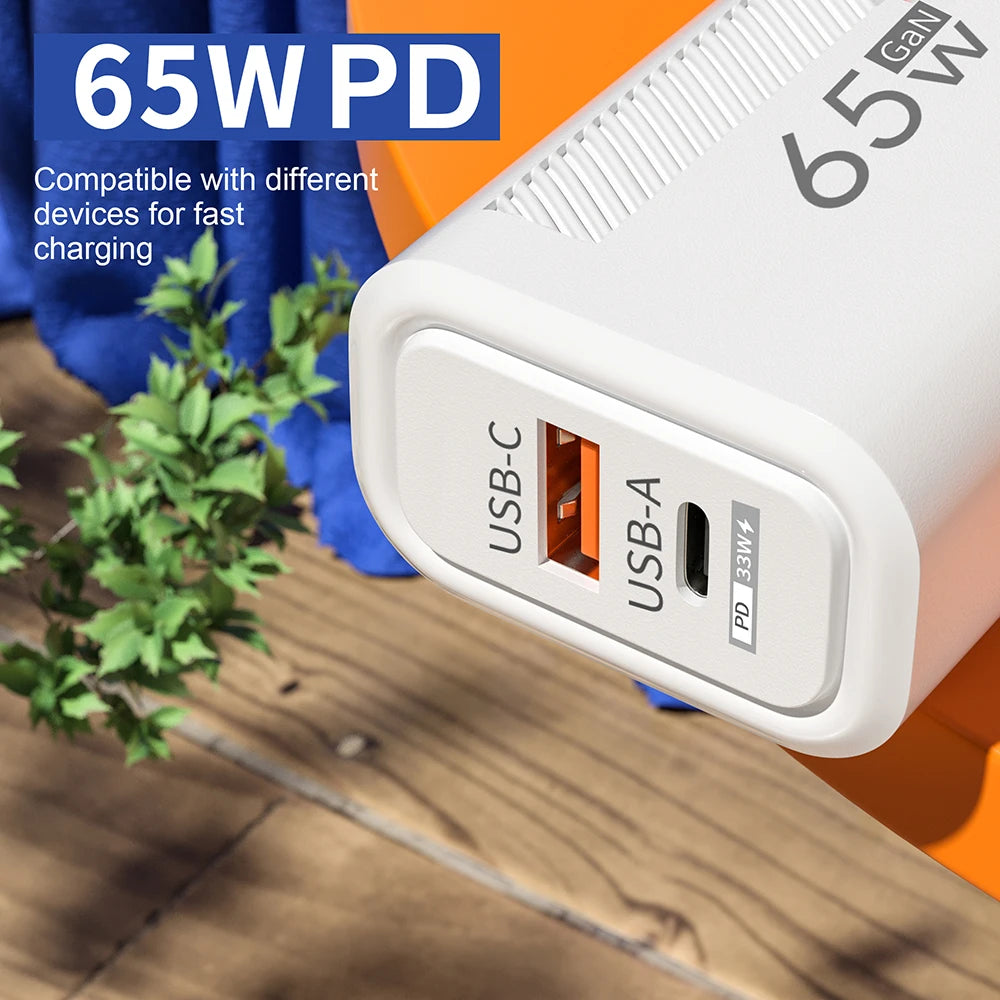 65W 2 Ports USB Charger Fast Charging QC3.0 Wall Charger