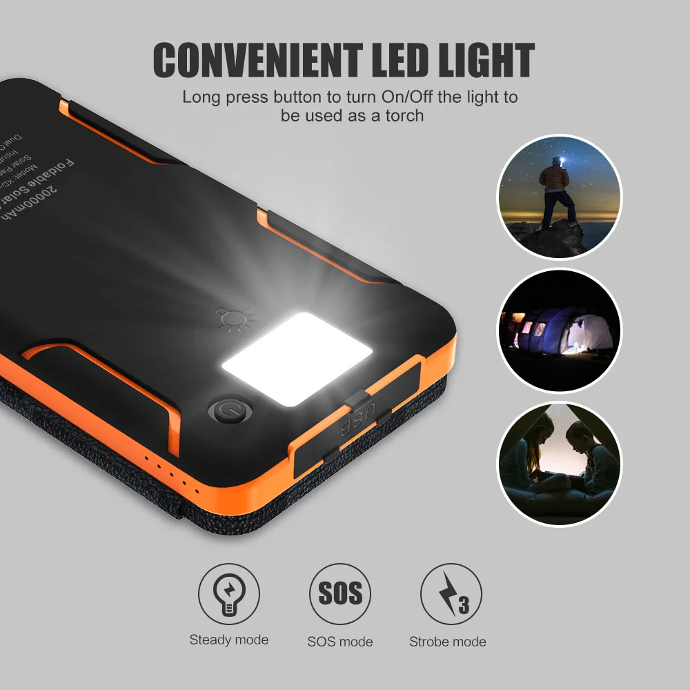 20000mAh Solar Power Bank High Capacity Solar Battery Charger