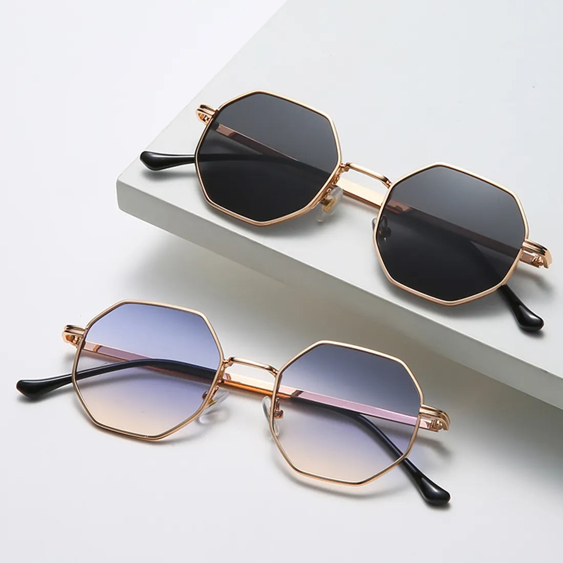 Vintage Metal Octagon Frame Sunglasses Men Women