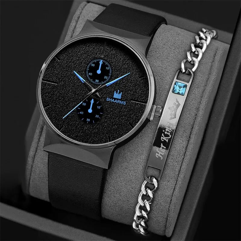 2pcs Set Fashion Mens Sports Watches Man Business