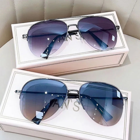 Fashion Gradient Sunglasses for Men Big Frame Pilot Sun Glasses