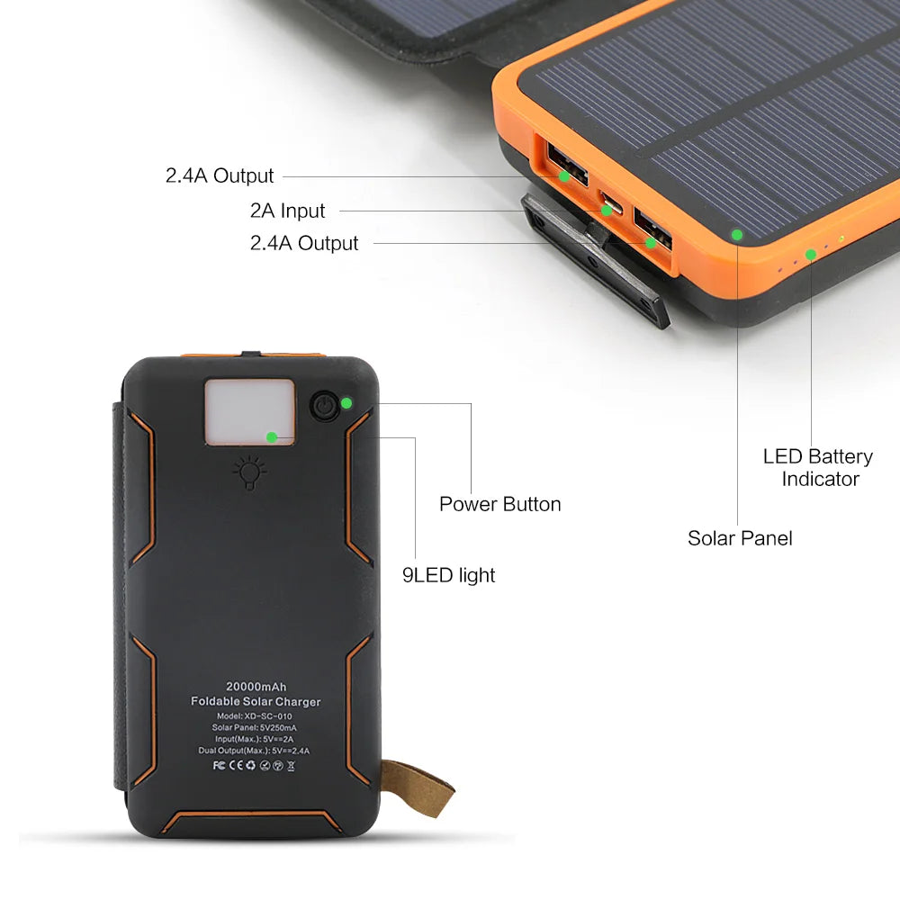 20000mAh Solar Power Bank High Capacity Solar Battery Charger